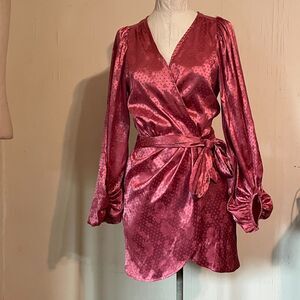 LIA Love Is All WRAP MINI DRESS Satin Bishop Sleeve S